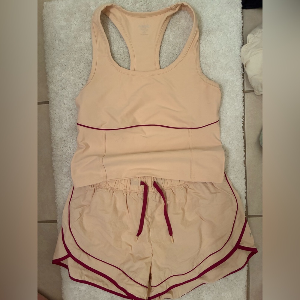 Old Navy Beige and Burgundy Athletic Set